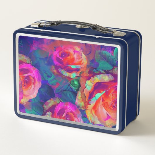 Cute colorful bright flowers personalized メタルランチボックス (裏面)