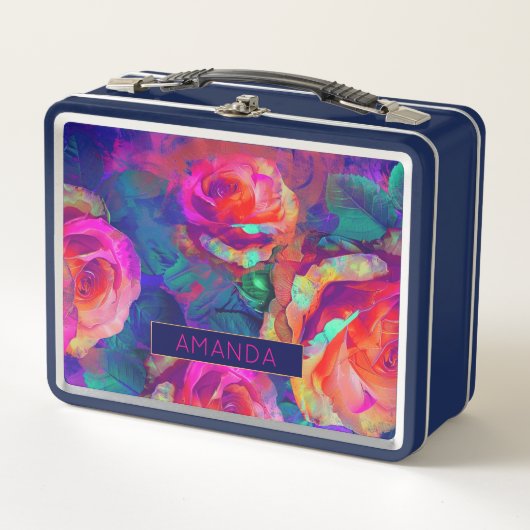 Cute colorful bright flowers personalized メタルランチボックス (正面)