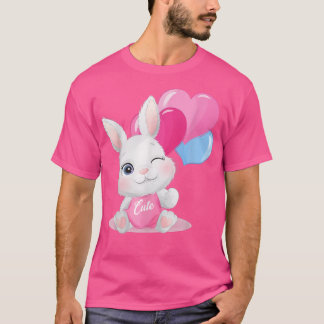 Cute Colorful Bunny Face Tie Dye red Heart flower Tシャツ