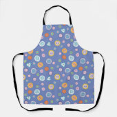 Cute Colorful Buttons Pattern on Blue エプロン (正面)
