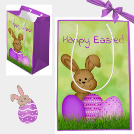 Cute Colorful Cartoon Easter Bunny Kids ミディアムペーパーバッグ