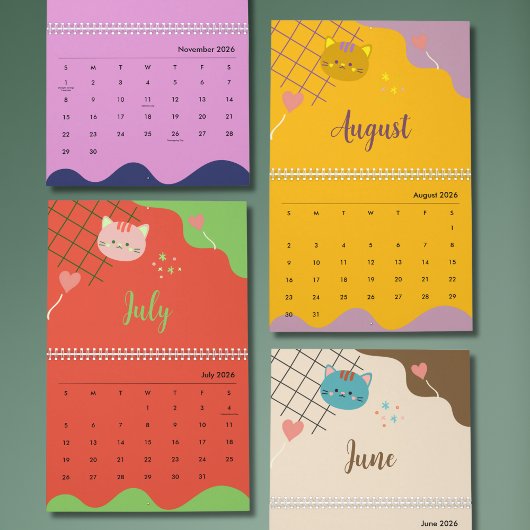Cute Colorful Cat Calendar 2026 カレンダー
