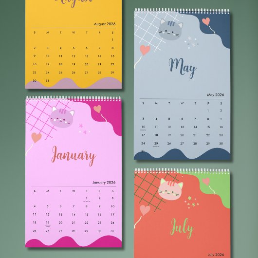 Cute Colorful Cat Calendar 2026 カレンダー