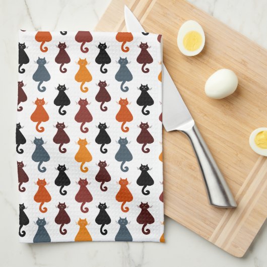 Cute Colorful Cat Pattern キッチンタオル (四つ折り)