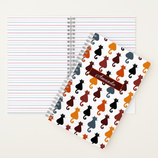 Cute Colorful Cat Pattern Personalized ノートブック (内側)