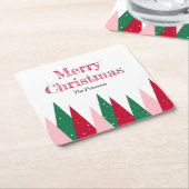 Cute Colorful Christmas Trees Modern  スクエアペーパーコースター (アングル)