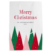 Cute Colorful Christmas Trees Modern ミディアムペーパーバッグ (裏面)