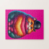 Cute Colorful Chubby Cat with Bowler Hat ジグソーパズル (横)