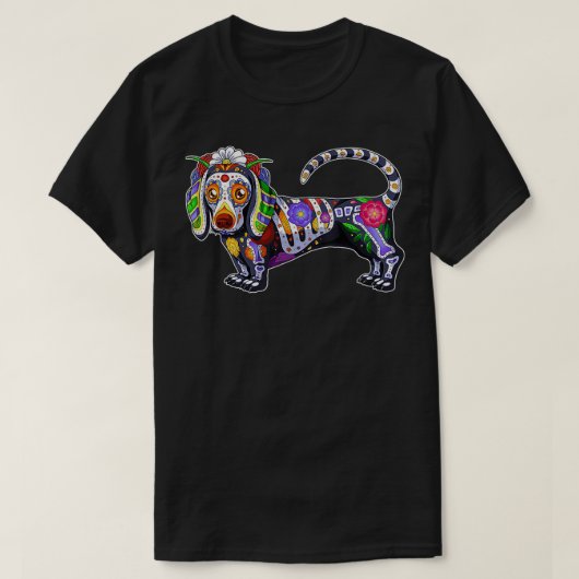 Cute Colorful Dachshund Dog Sugar Skull Meican Hal Tシャツ (デザイン正面)