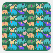 Cute Colorful Elephant Seamless Pattern スクエアシール (正面)