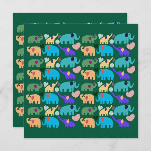Cute Colorful Elephant Seamless Pattern 招待状 (正面/裏面)