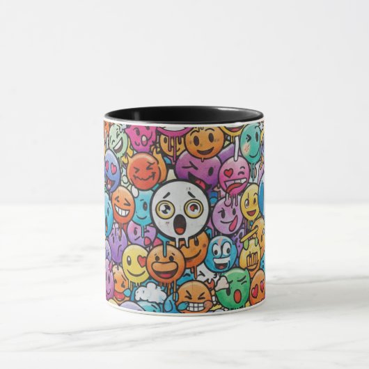 Cute Colorful Emoji Faces Pattern Mug マグカップ (中央)