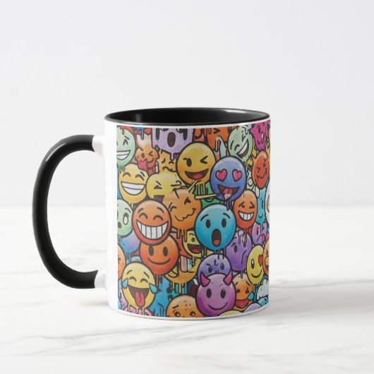 Cute Colorful Emoji Faces Pattern Mug マグカップ (左)