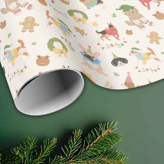 Cute Colorful Festive Christmas Dog Puppy ラッピングペーパー