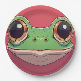 Cute Colorful Frog Face – Funny Cartoon Frog Plate ペーパープレート