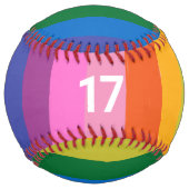 Cute Colorful Fun Rainbow Stripes Custom Name Team ソフトボール (裏面)