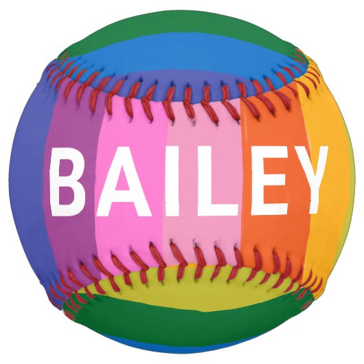 Cute Colorful Fun Rainbow Stripes Custom Name Team ソフトボール (正面)