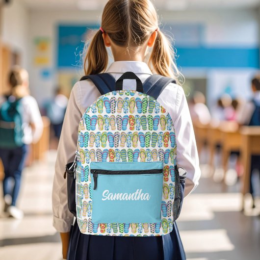 Cute Colorful Girl Flip Flops Personalized  プリントバックパック