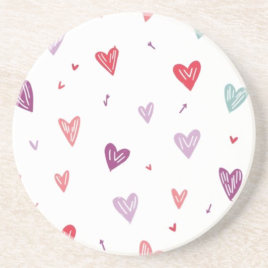 Cute Colorful Hand-Drawn Hearts Sandstone Coaster コースター (正面)