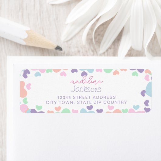 Cute Colorful Heart Purple Girly Script Address ラベル (インサイチュ)