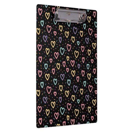 Cute Colorful Hearts Black Clipboard  クリップボード (右)