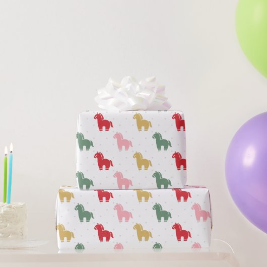Cute Colorful Horses Dots Pattern 2026 ラッピングペーパー (パーティーギフト)