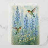 Cute Colorful Hummingbirds Gold Foil Birthday Card 箔シーズンカード (正面/裏面)