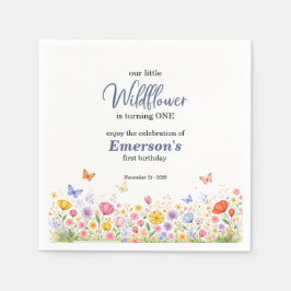 Cute Colorful Little Wildflower 1st Birthday Party スタンダードカクテルナプキン