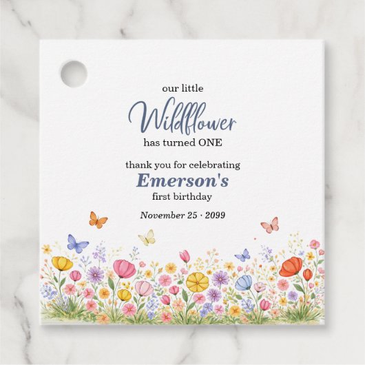 Cute Colorful Little Wildflower 1st Birthday Party フェイバータグ (正面)