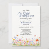 Cute Colorful Little Wildflower 1st Birthday Party 招待状 (正面)
