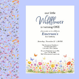 Cute Colorful Little Wildflower 1st Birthday Party 招待状