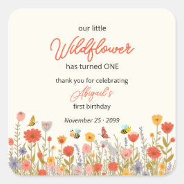 Cute Colorful Little Wildflower Bee's 1st Birthday スクエアシール