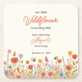 Cute Colorful Little Wildflower Bee's 1st Birthday スクエアペーパーコースター (正面)