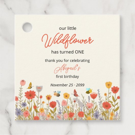 Cute Colorful Little Wildflower Bee's 1st Birthday フェイバータグ (正面)