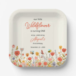 Cute Colorful Little Wildflower Bee's 1st Birthday ペーパープレート