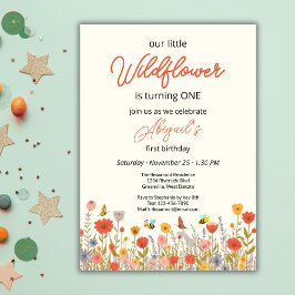 Cute Colorful Little Wildflower Bee's 1st Birthday 招待状