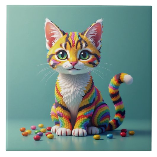 Cute Colorful Margay Candy Cat タイル (正面)