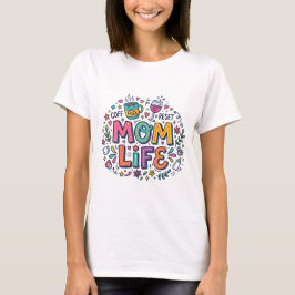 Cute Colorful Mom Life Doodle Coffee and Wine Gift Tシャツ