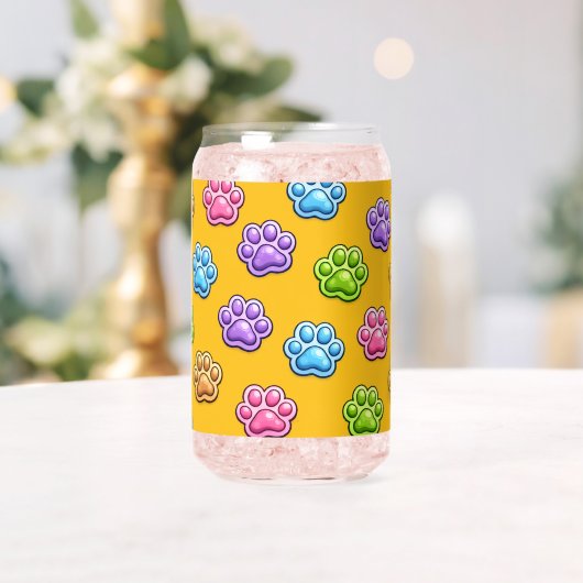 Cute Colorful Paw Print Pattern Cartoon Style ガラス缶 (インサイチュ (ウェディング))