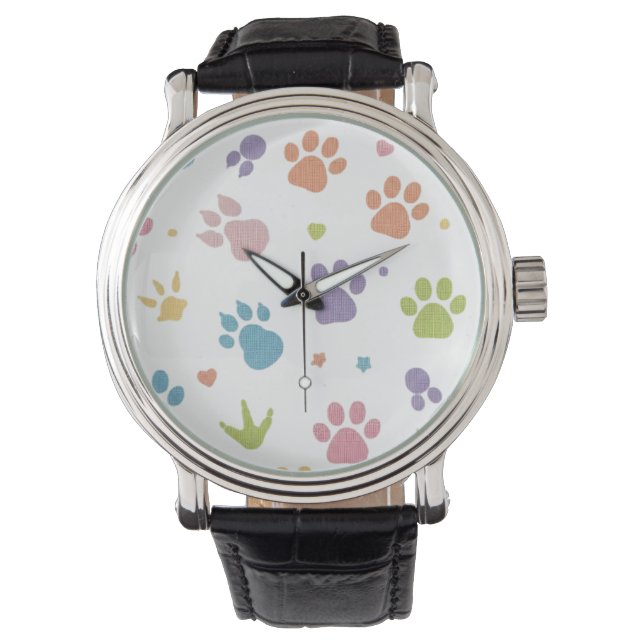 Cute Colorful Paw Prints Pattern Wrist Watch 腕時計 (正面)