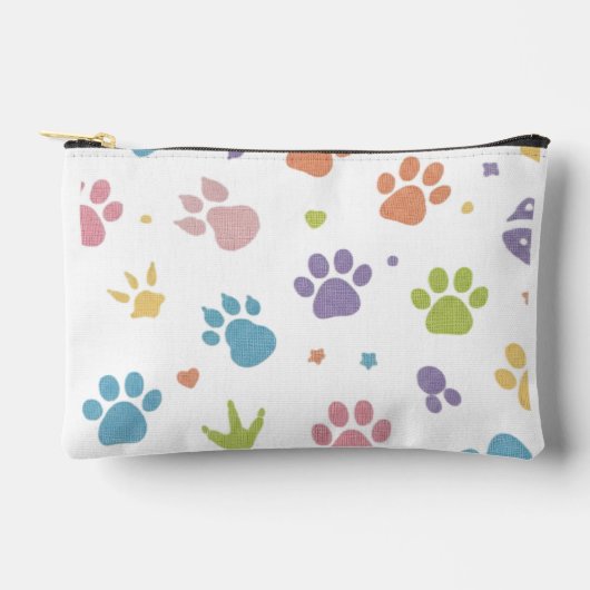Cute Colorful Paw Prints Pattern Zipper Pouch アクセサリーポーチ (正面)