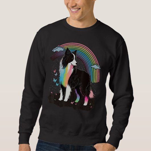 Cute Colorful Rainbow Border Collie スウェットシャツ (正面)