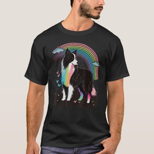 Cute Colorful Rainbow Border Collie Tシャツ (正面)