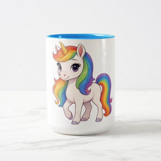 Cute, Colorful Rainbow unicorn  ツートーンマグカップ (中央)