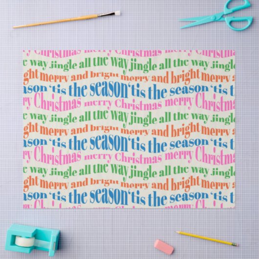 Cute Colorful Retro Christmas Script Decoupage 薄葉紙 (クラフト)