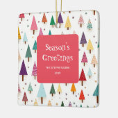 Cute Colorful Retro Christmas Trees セラミックオーナメント (左)