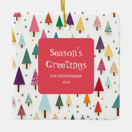 Cute Colorful Retro Christmas Trees セラミックオーナメント