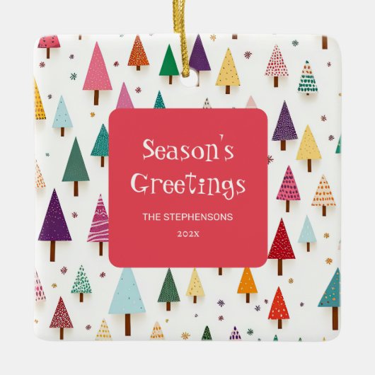 Cute Colorful Retro Christmas Trees セラミックオーナメント (正面)