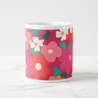 Cute Colorful Retro Florals         ジャンボコーヒーマグカップ