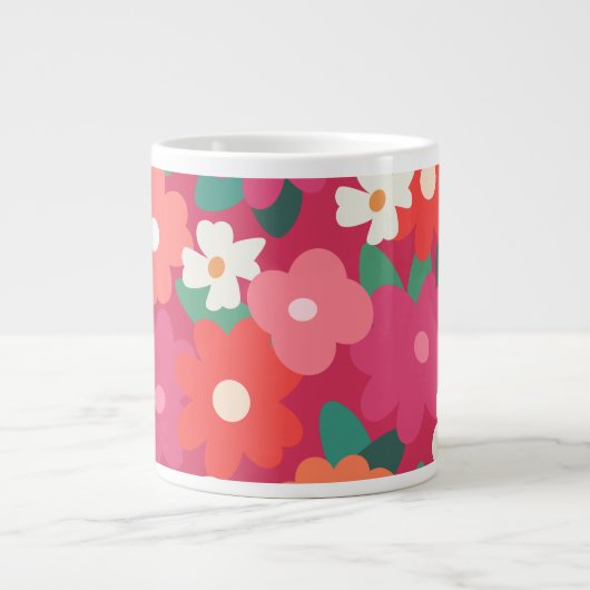 Cute Colorful Retro Florals ジャンボコーヒーマグカップ (正面)